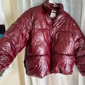 Shiny red puffer jacket